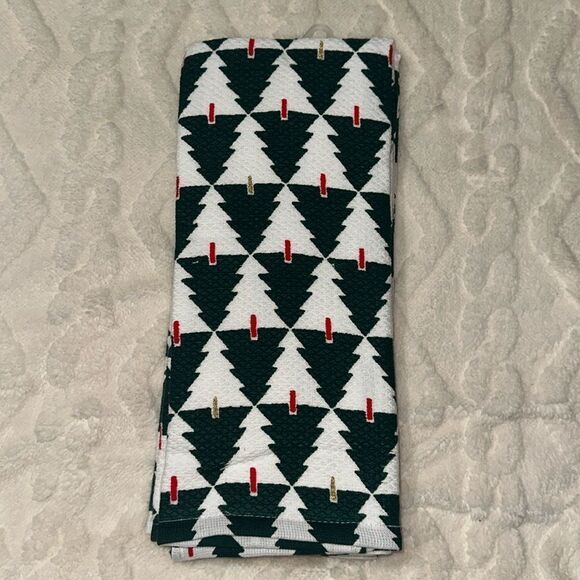 kate spade 2 Cotton White Green Red Gold Metallic Christmas Tree Kitchen Towels - Picture 2 of 8